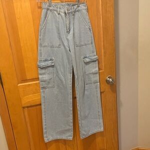 SHEIN Light Blue Wide Leg Cargo Jeans